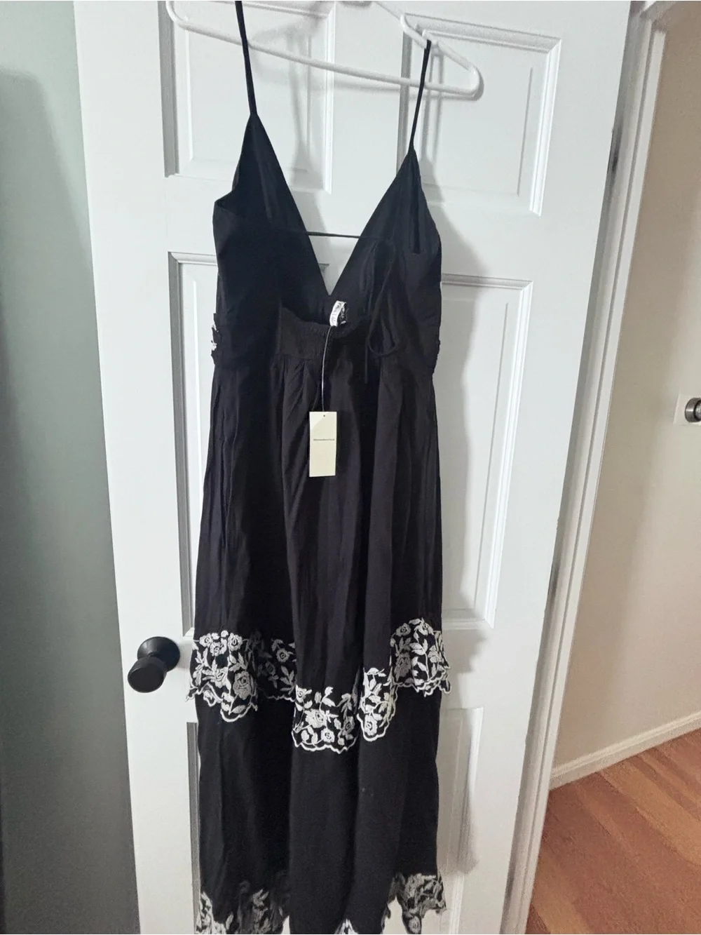 Abercrombie & Fitch Black Maxi Dress with White Floral Embroidery